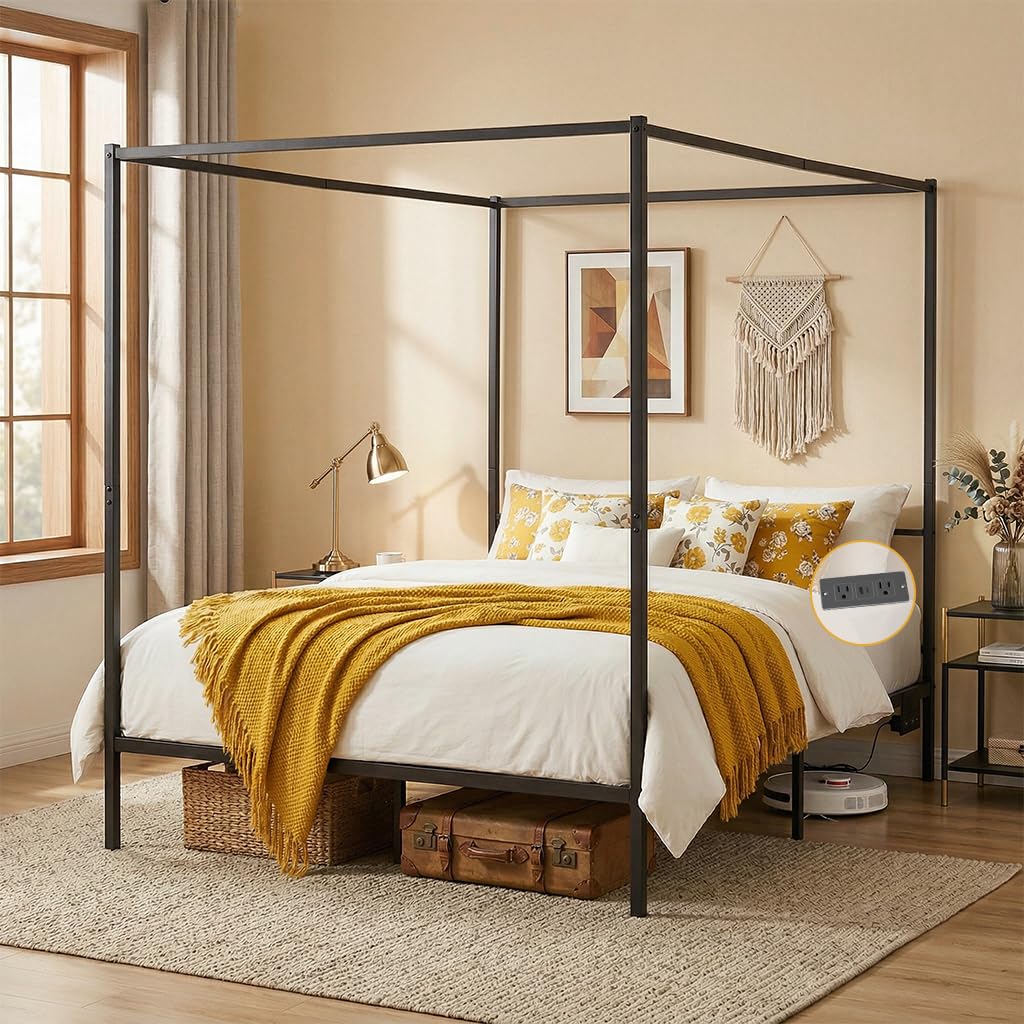 Canopy Bed Frame Metal Queen - Cadre de lit à baldaquin Queen