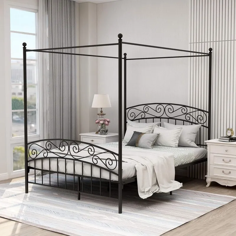 Canopy Bed Frame Metal Queen - Cadre de lit à baldaquin Queen