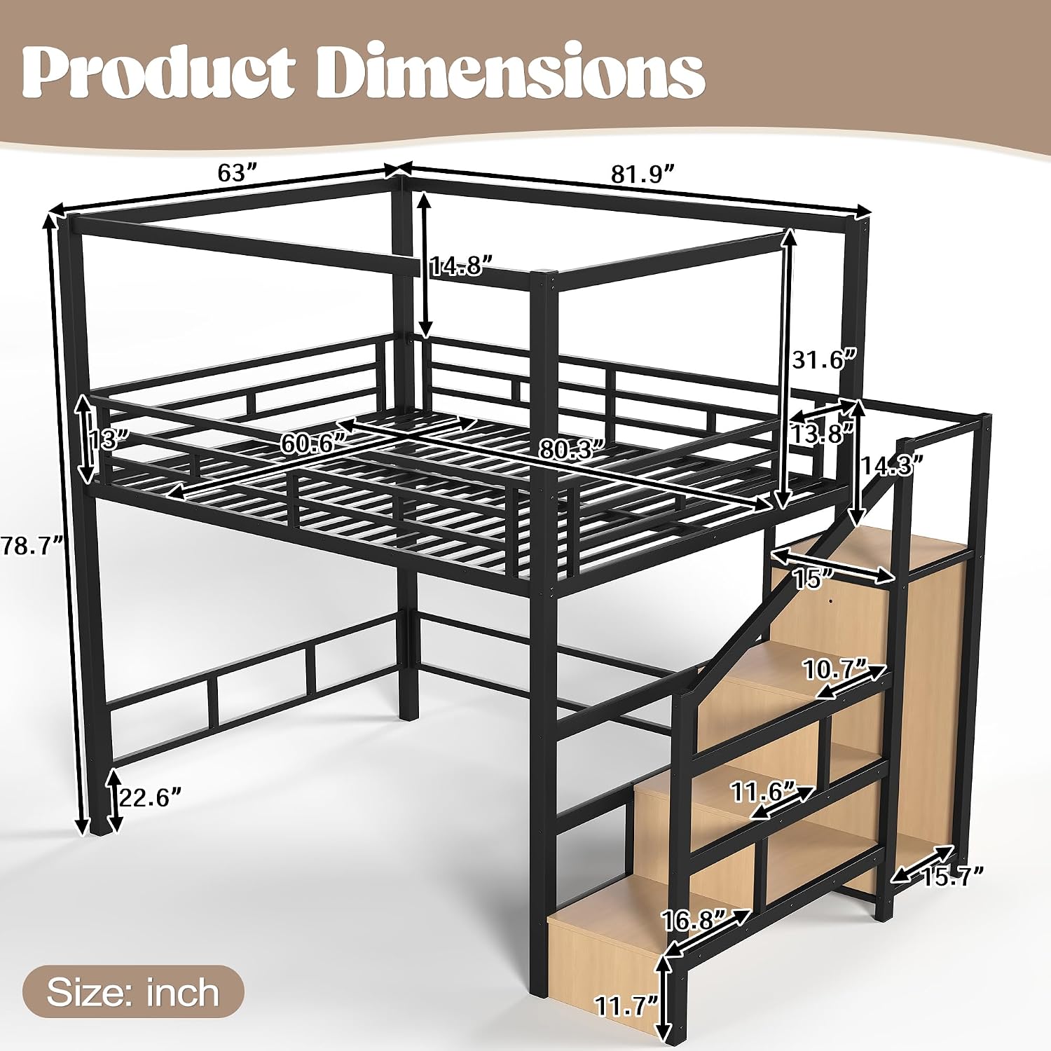 Canopy Bed Frame Metal Queen - Lit mezzanine Queen avec escalier de