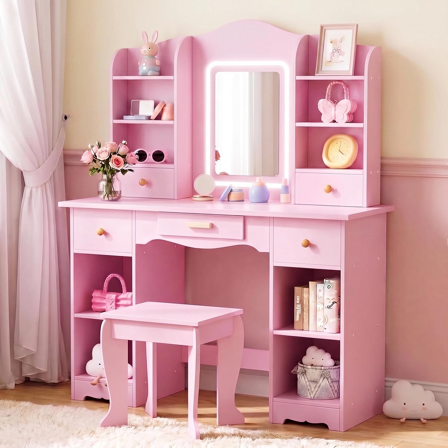 Dressing Table Vanity With Lighted Mirror - Coiffeuse pour enfants avec lumières 3