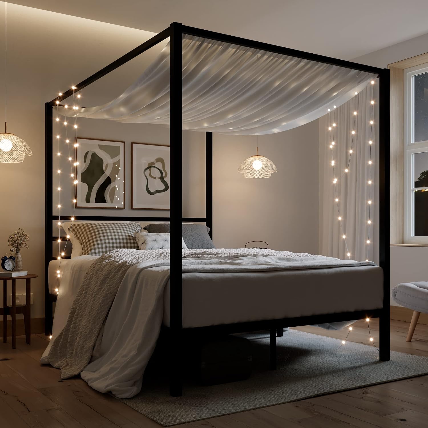 Canopy Bed Frame Metal Queen - Cadre de lit à baldaquin en
