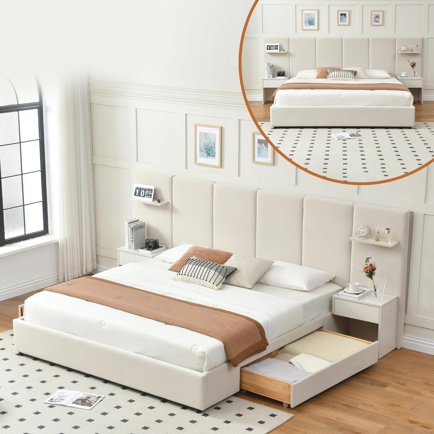 King Size Bed Frame With Storage Drawers - Cadre de lit king size avec