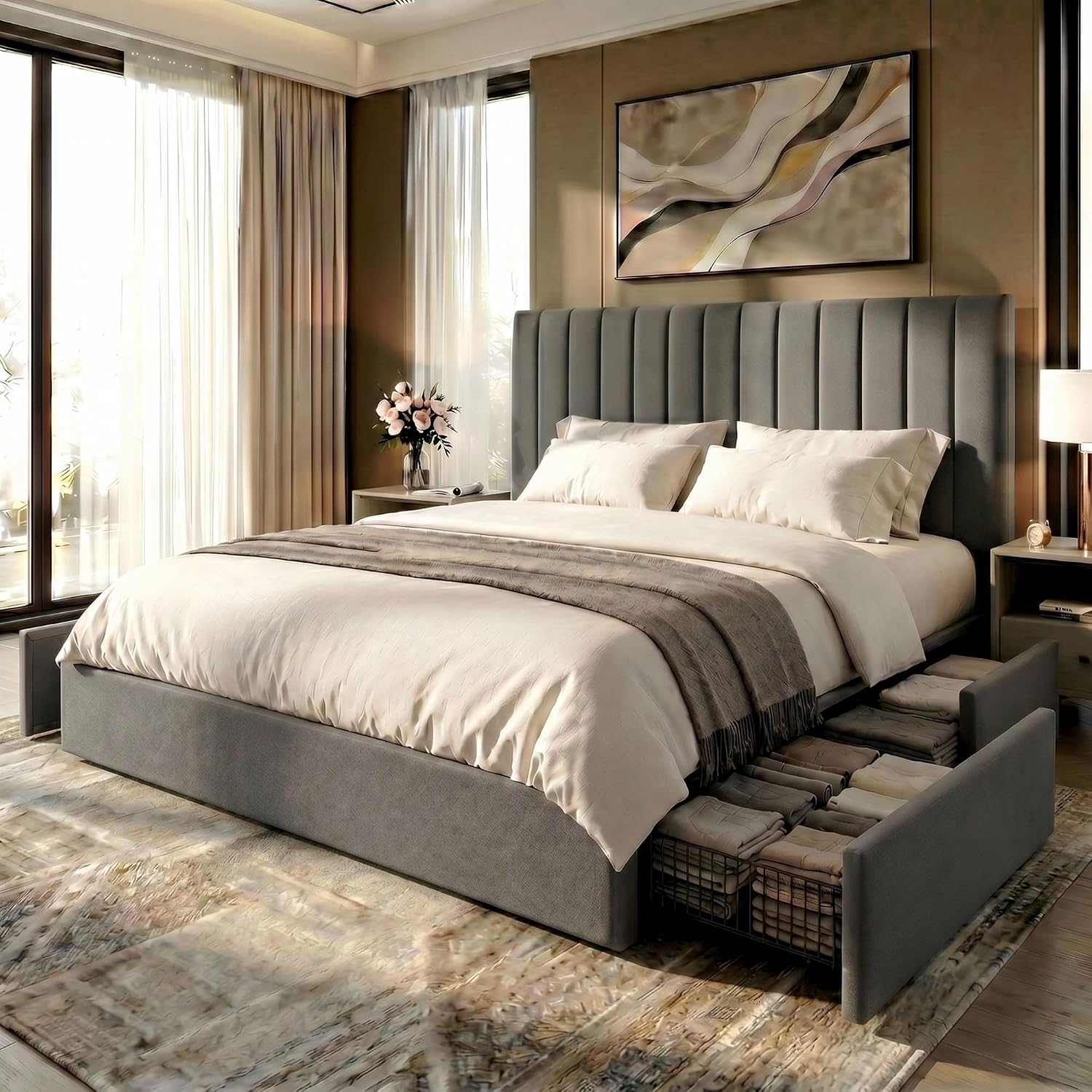 King Size Bed Frame With Storage Drawers - Cadre de lit plateforme King Size