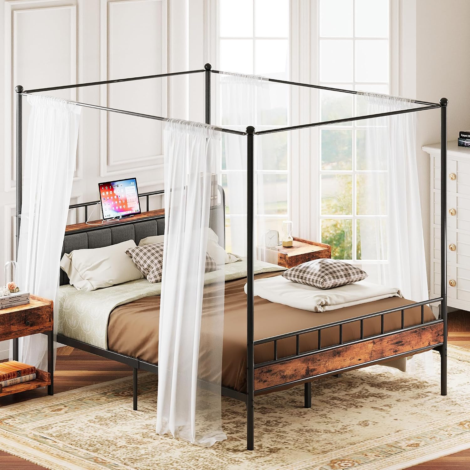 Canopy Bed Frame Metal Queen - Cadre de lit à baldaquin Queen,