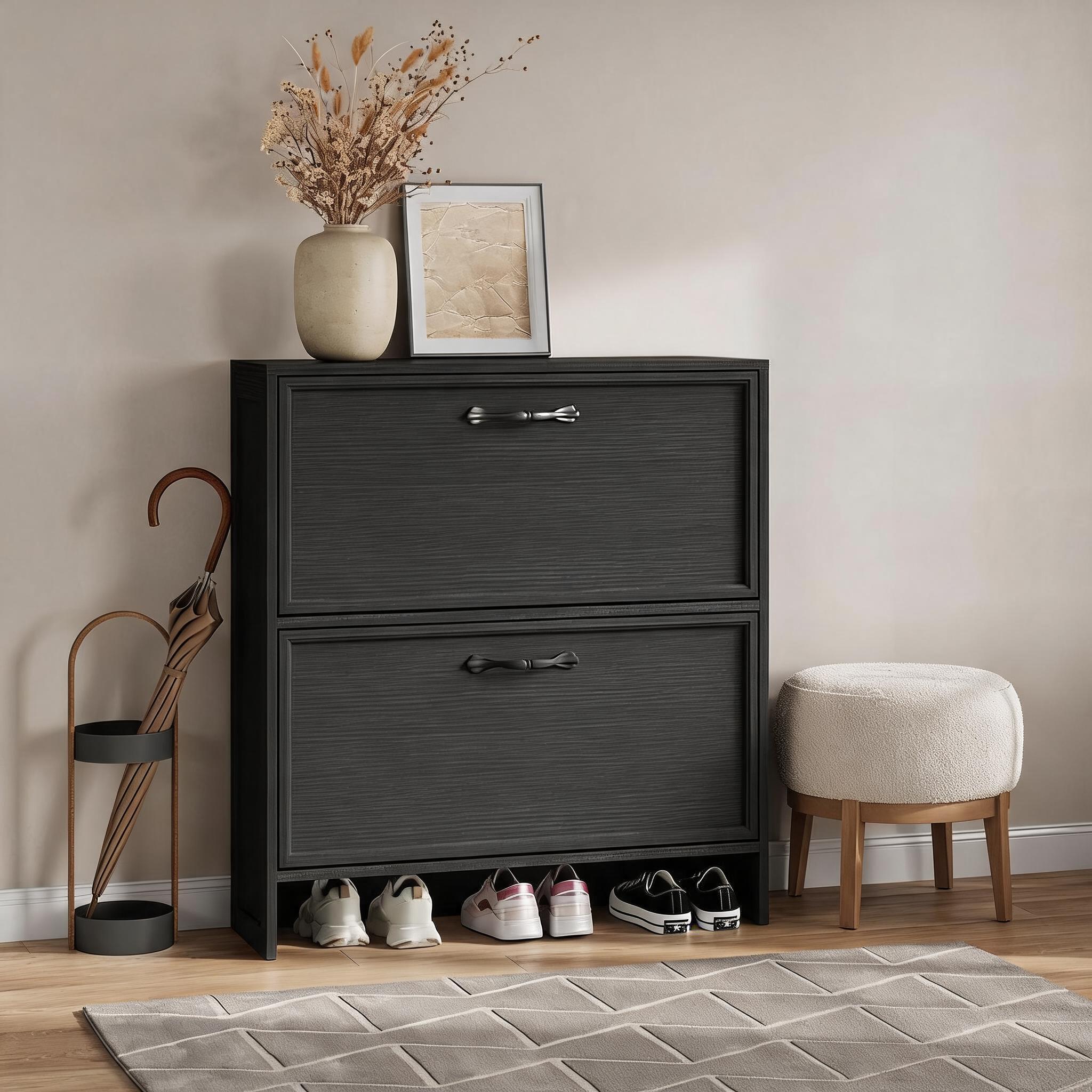 Shoe Rack Cabinet Narrow Entryway - Meuble à chaussures à 2 tiroirs