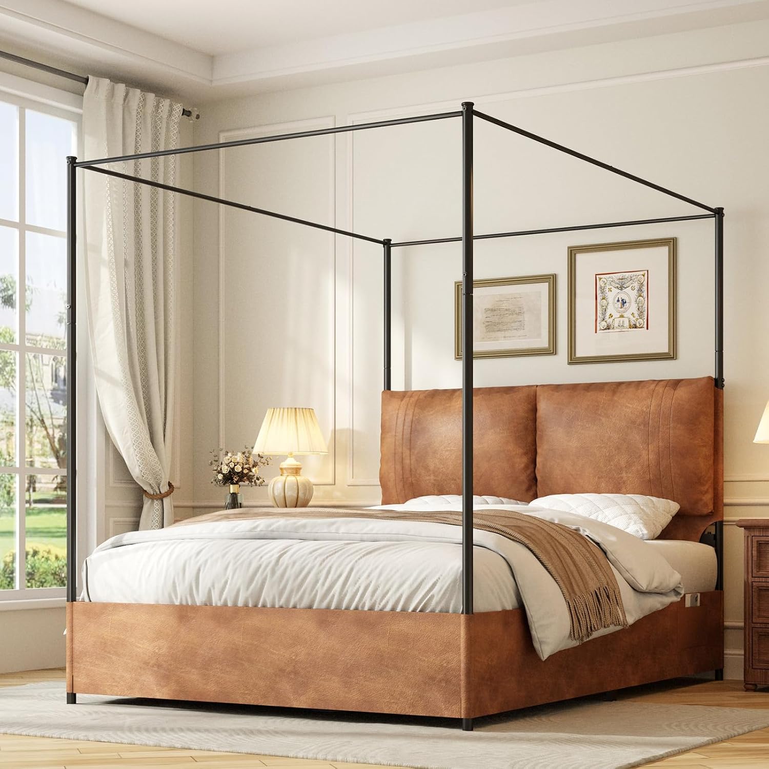 Canopy Bed Frame Metal Queen - Lit à baldaquin Queen avec tête