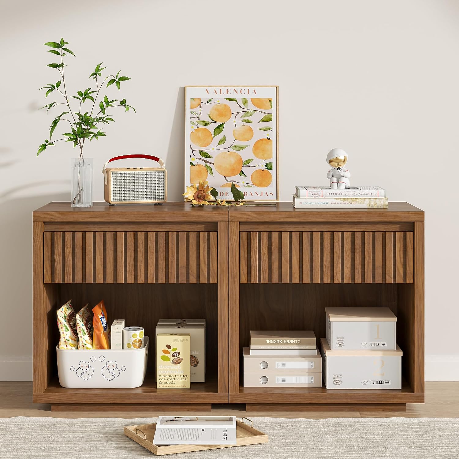 Solid Wood Nightstand 2 Drawers - Ensemble de 2 tables de chevet