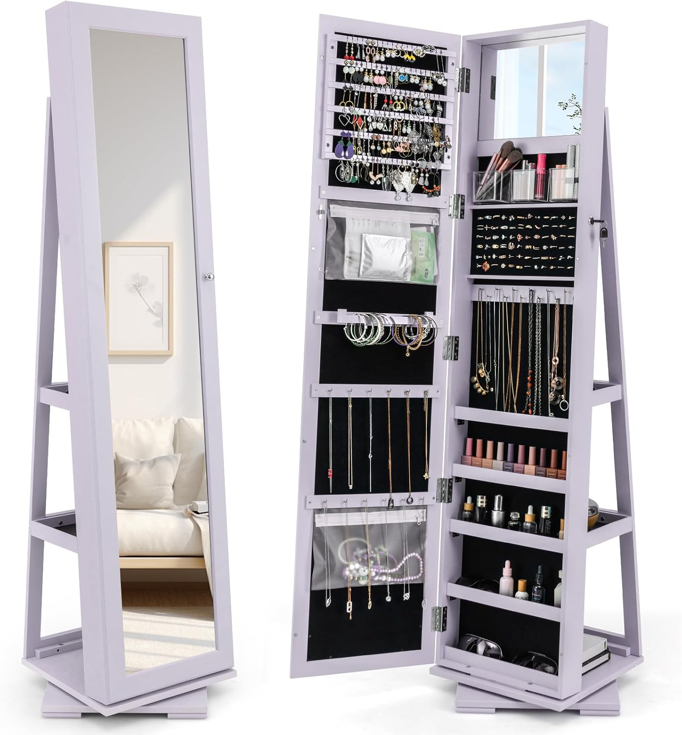 Full Length Mirror Jewelry Armoire - Armoire à bijoux pivotante à 360°