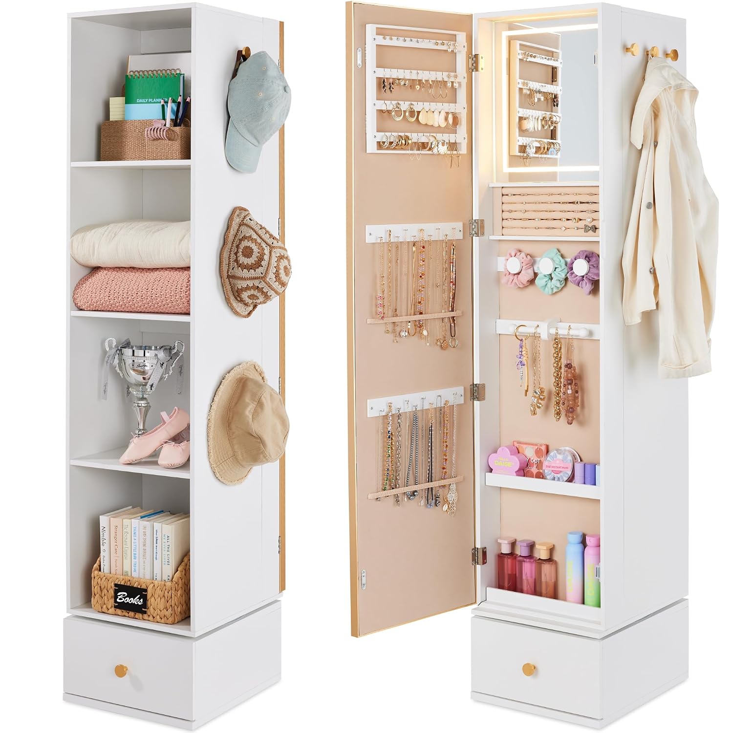 Full Length Mirror Jewelry Armoire - Miroir rotatif avec armoire de rangement,
