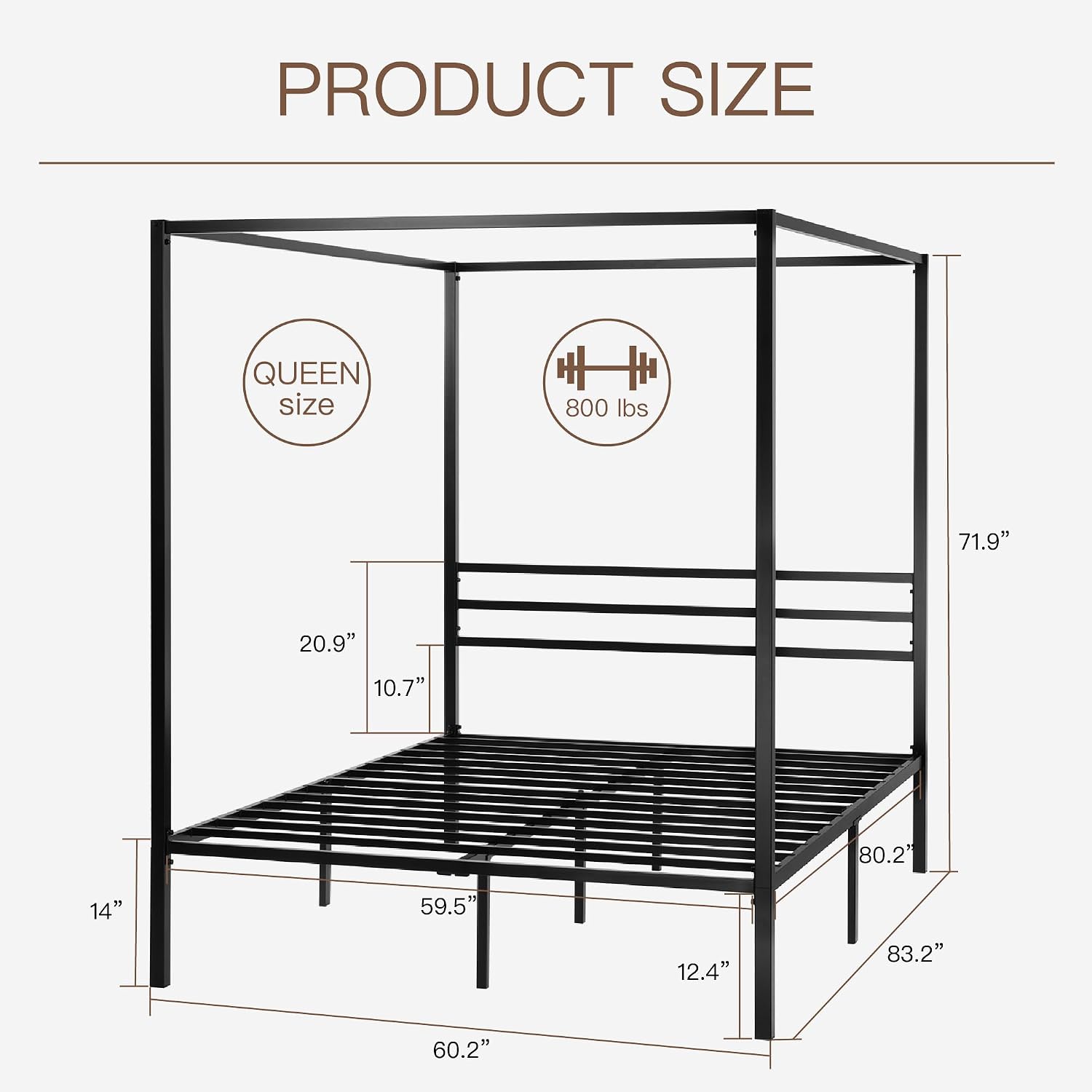 Canopy Bed Frame Metal Queen - Cadre de lit à baldaquin en