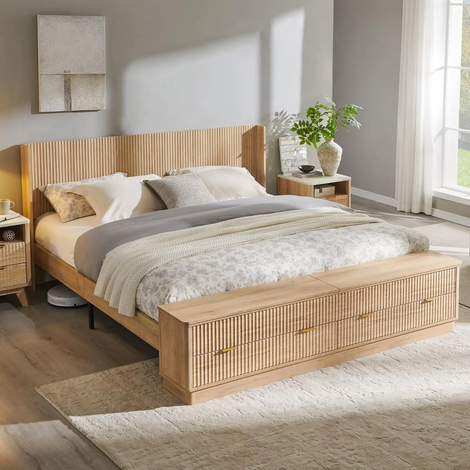 Cadre de lit King Size cannelé - King Size Bed Frame With Storage Drawers avis et prix