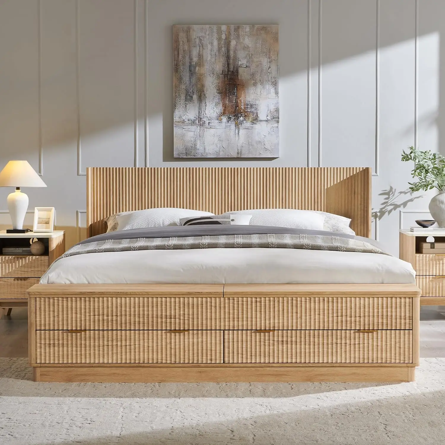 Cadre de lit King Size cannelé - King Size Bed Frame With Storage Drawers avis et prix