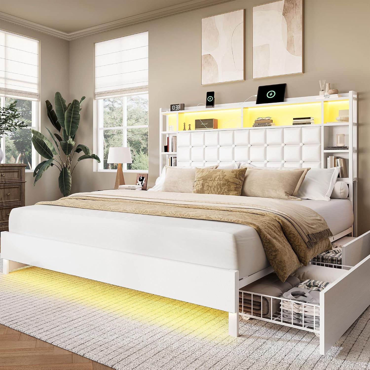 Cadre de lit en bois de taille - King Size Bed Frame With Storage Drawers avis et prix