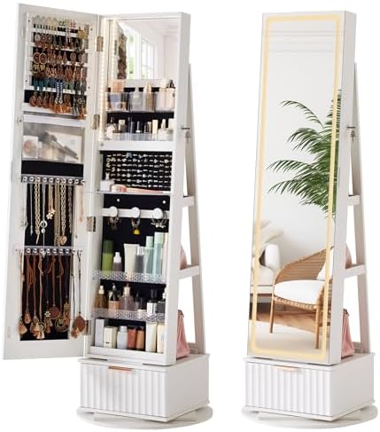 Fluted 360 °   Armoire à bijou - Full Length Mirror Jewelry Armoire avis et prix