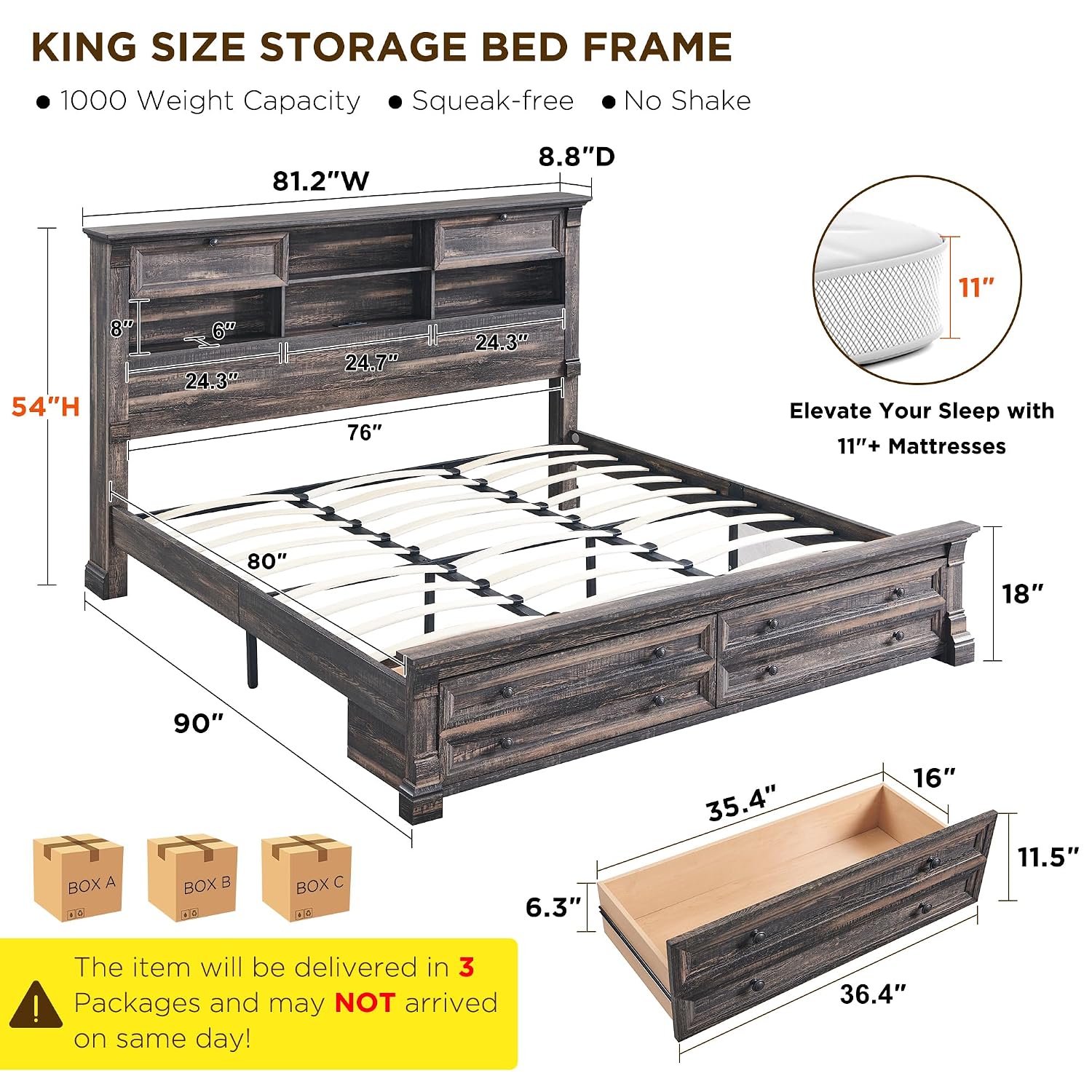 Cadre de lit King Size, tête d - King Size Bed Frame With Storage Drawers avis et prix