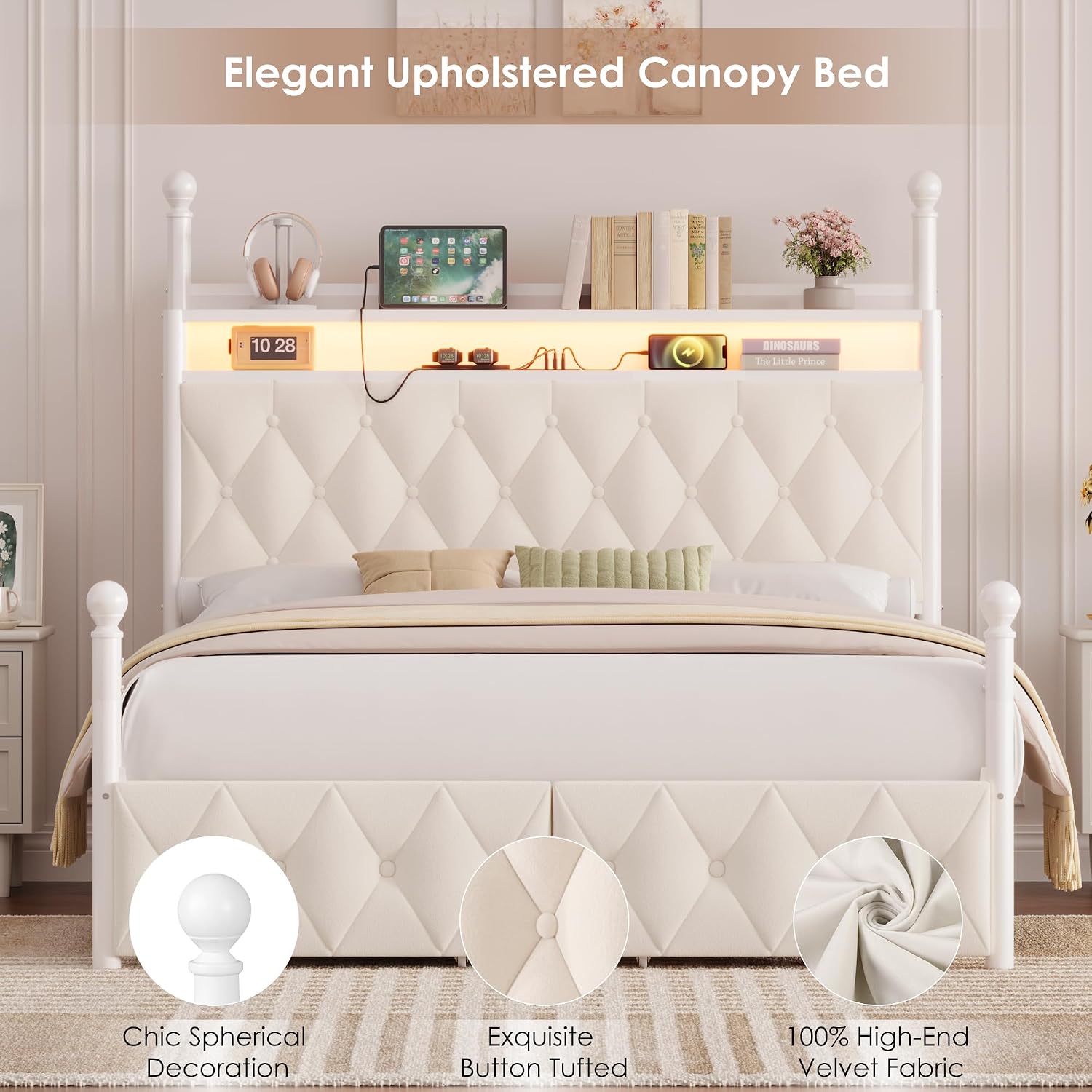 Cadre de lit à baldaquin LED t - Canopy Bed Frame Metal Queen avis et prix