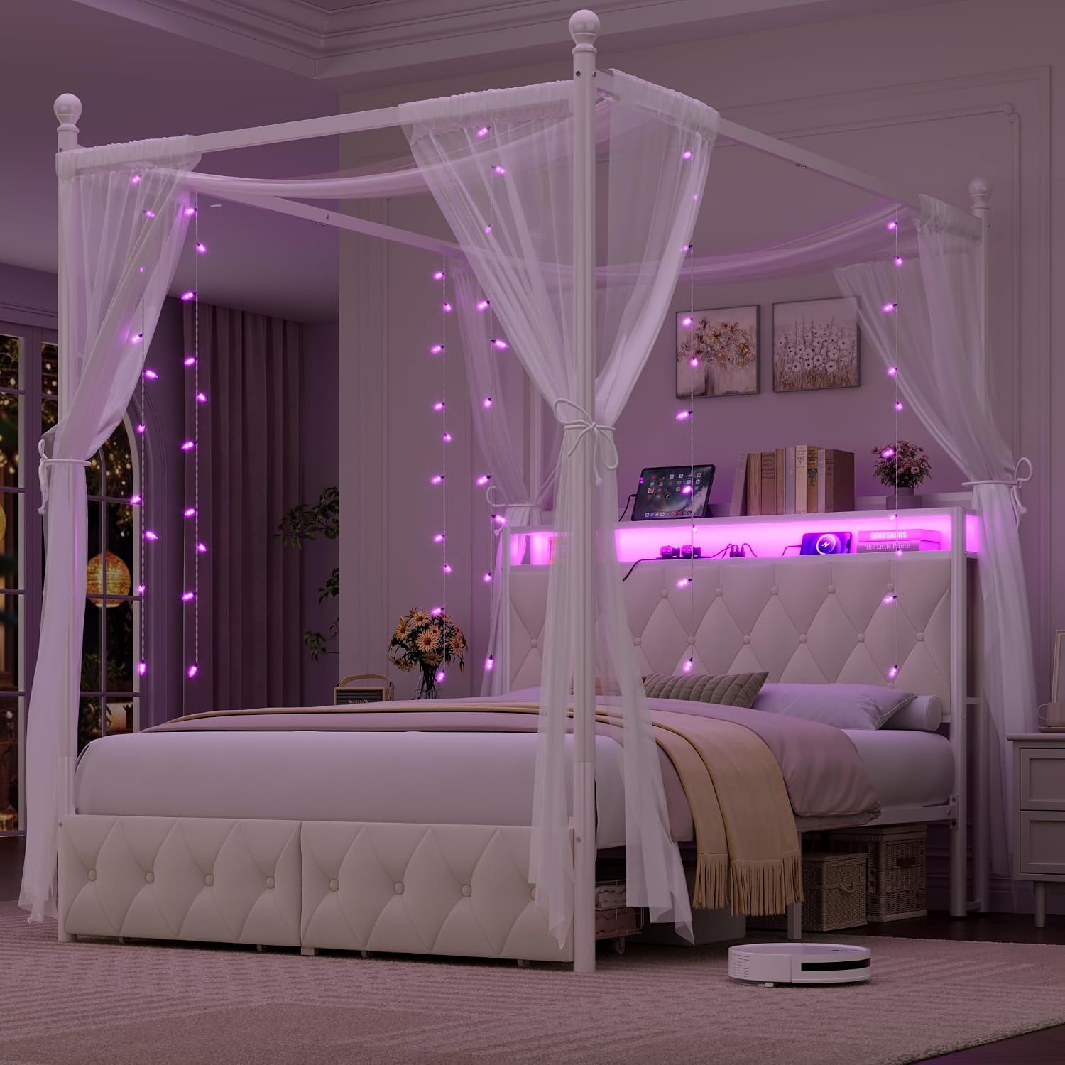 Cadre de lit à baldaquin LED t - Canopy Bed Frame Metal Queen avis et prix