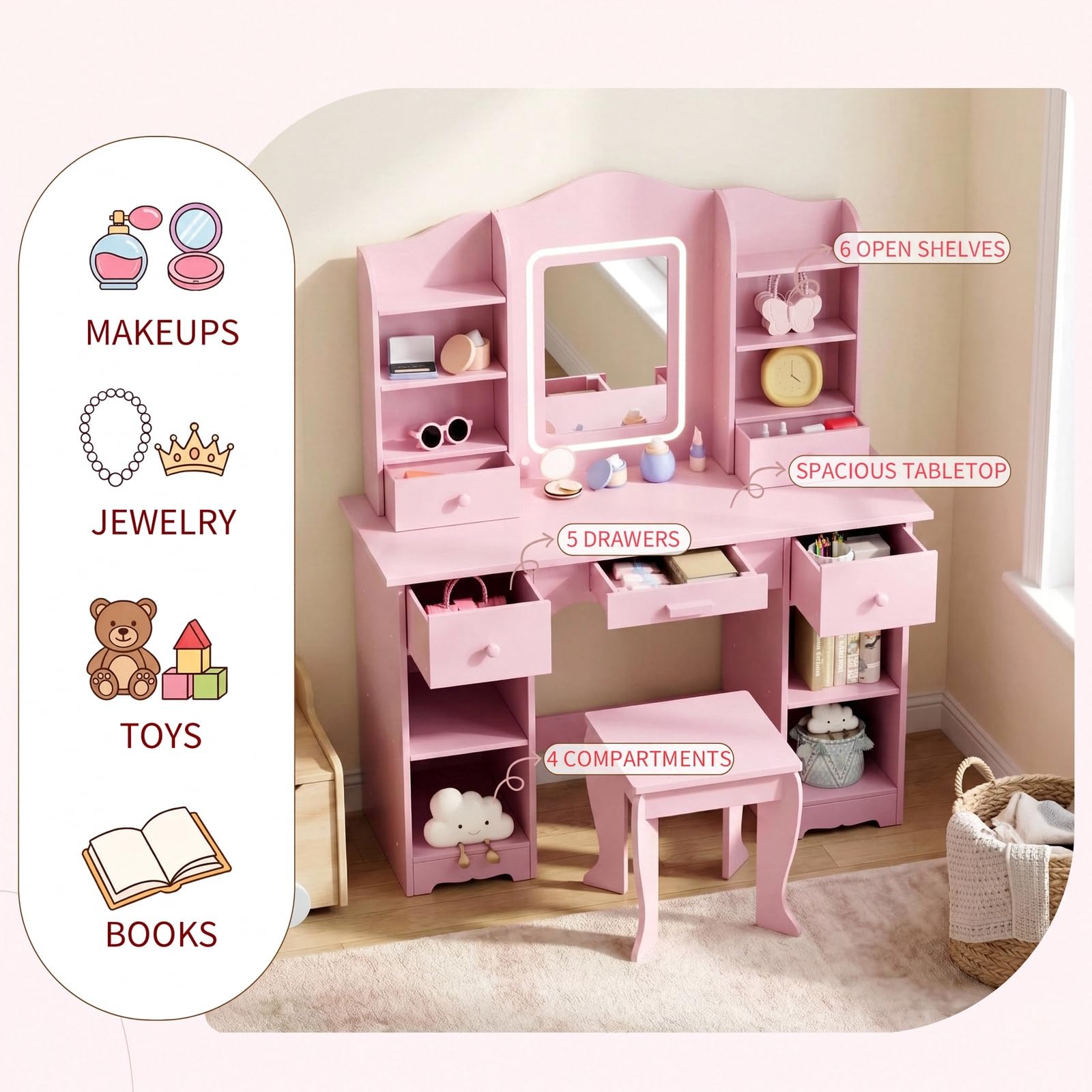 Coiffeuse pour enfants avec lu - Dressing Table Vanity With Lighted Mirror avis et prix