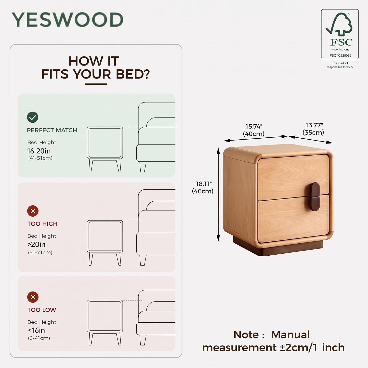 Table de chevet en bois massif - Solid Wood Nightstand 2 Drawers avis et prix
