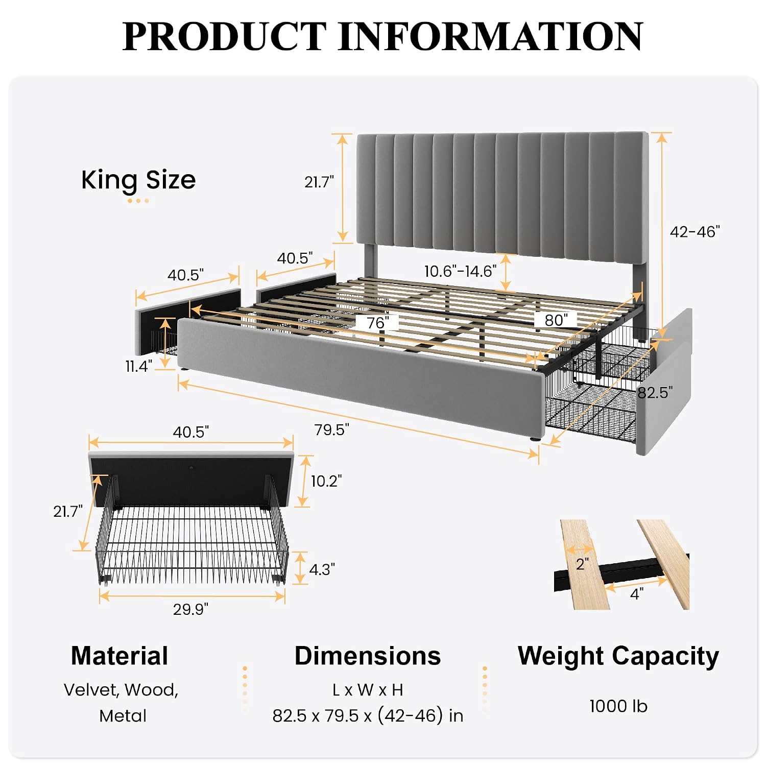 Cadre de lit plateforme King S - King Size Bed Frame With Storage Drawers avis et prix