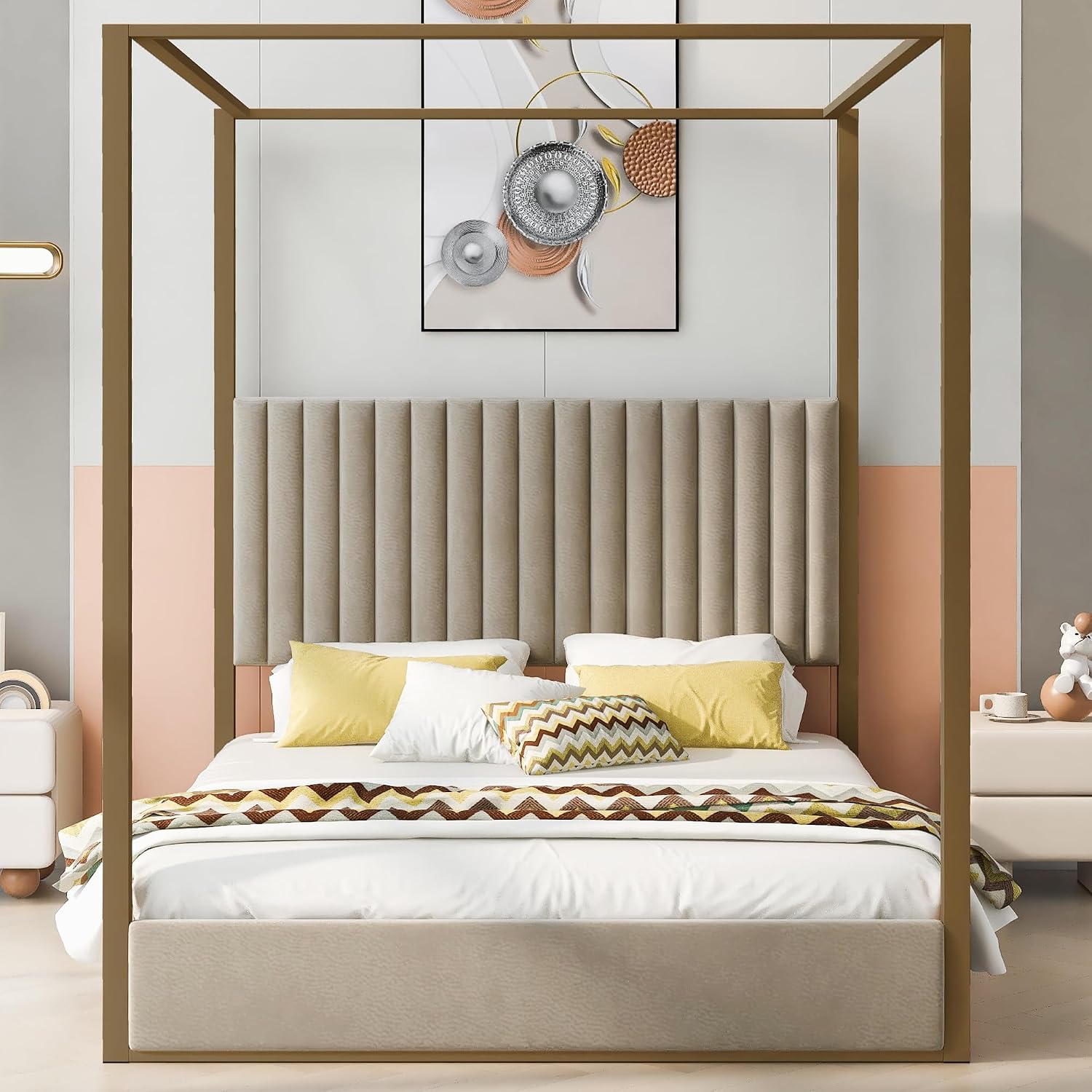 Lit moderne à baldaquin 4 pili - Canopy Bed Frame Metal Queen avis et prix
