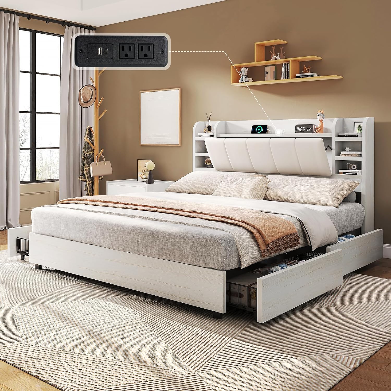 Lit plateforme rembourré King  - King Size Bed Frame With Storage Drawers avis et prix