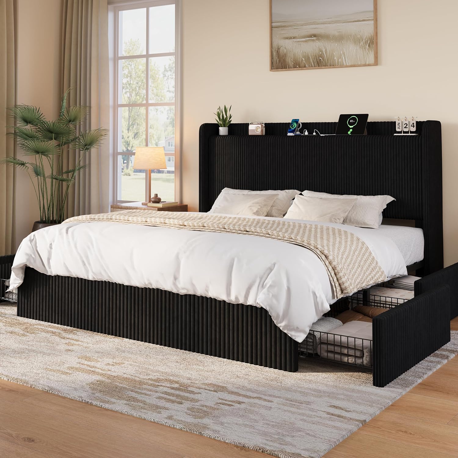 Cadre de lit King Size avec 4  - King Size Bed Frame With Storage Drawers avis et prix