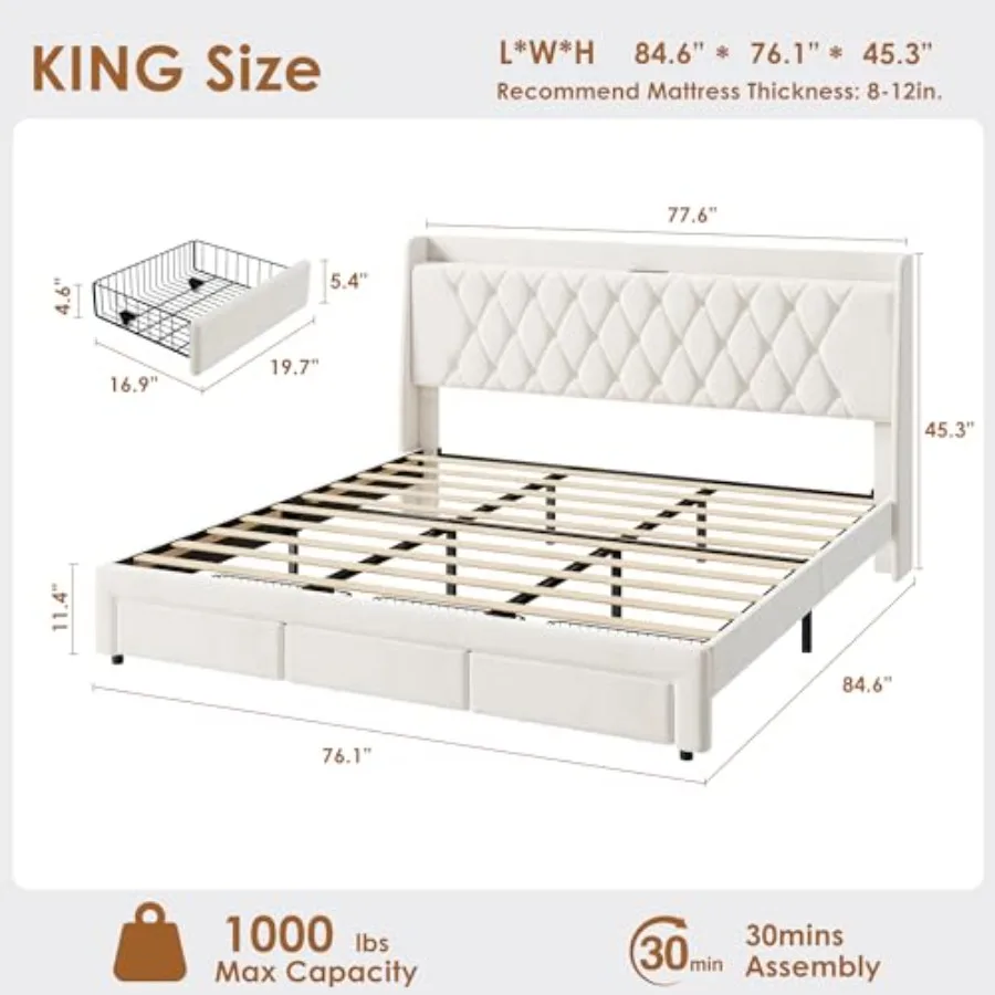 Cadre de lit plateforme capito - King Size Bed Frame With Storage Drawers avis et prix