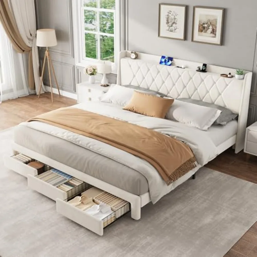 Cadre de lit plateforme capito - King Size Bed Frame With Storage Drawers avis et prix