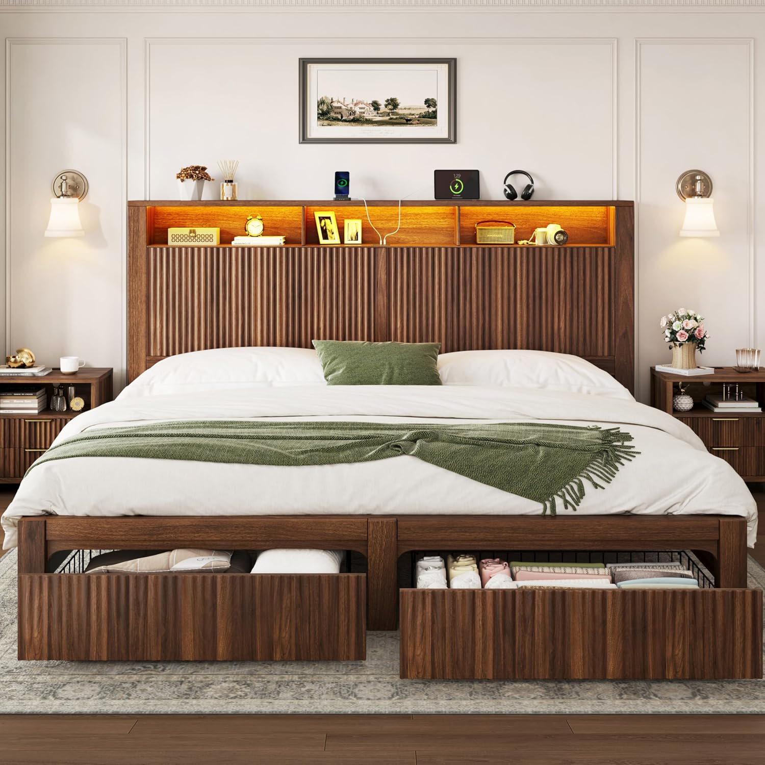 Cadre de lit King Size et tête - King Size Bed Frame With Storage Drawers avis et prix