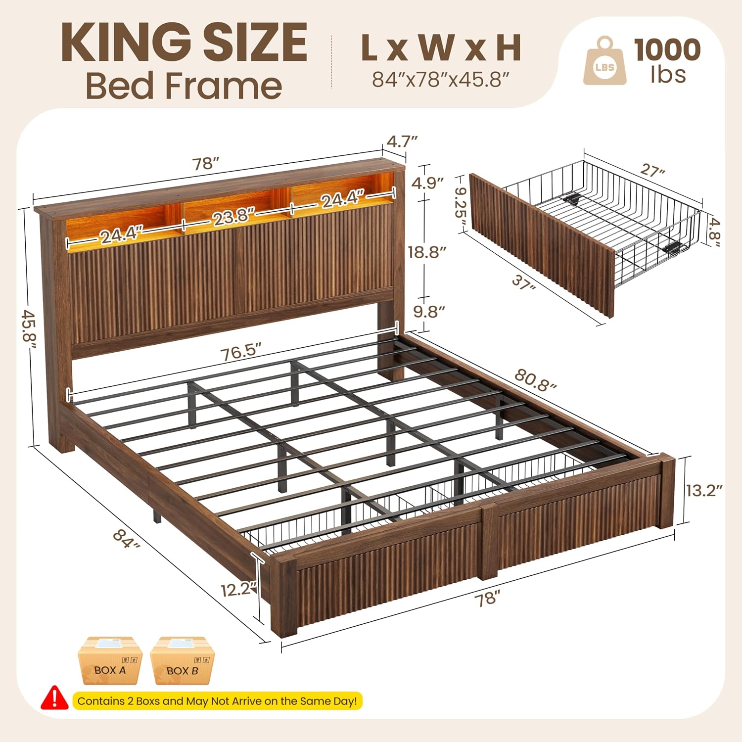 Cadre de lit King Size et tête - King Size Bed Frame With Storage Drawers avis et prix