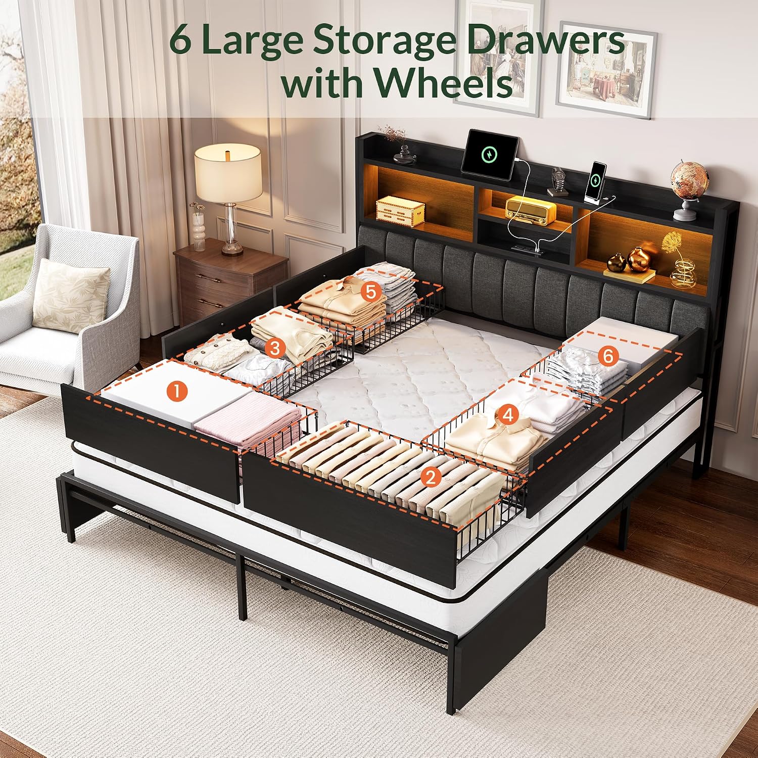 Cadre de lit king size avec 6  - King Size Bed Frame With Storage Drawers avis et prix