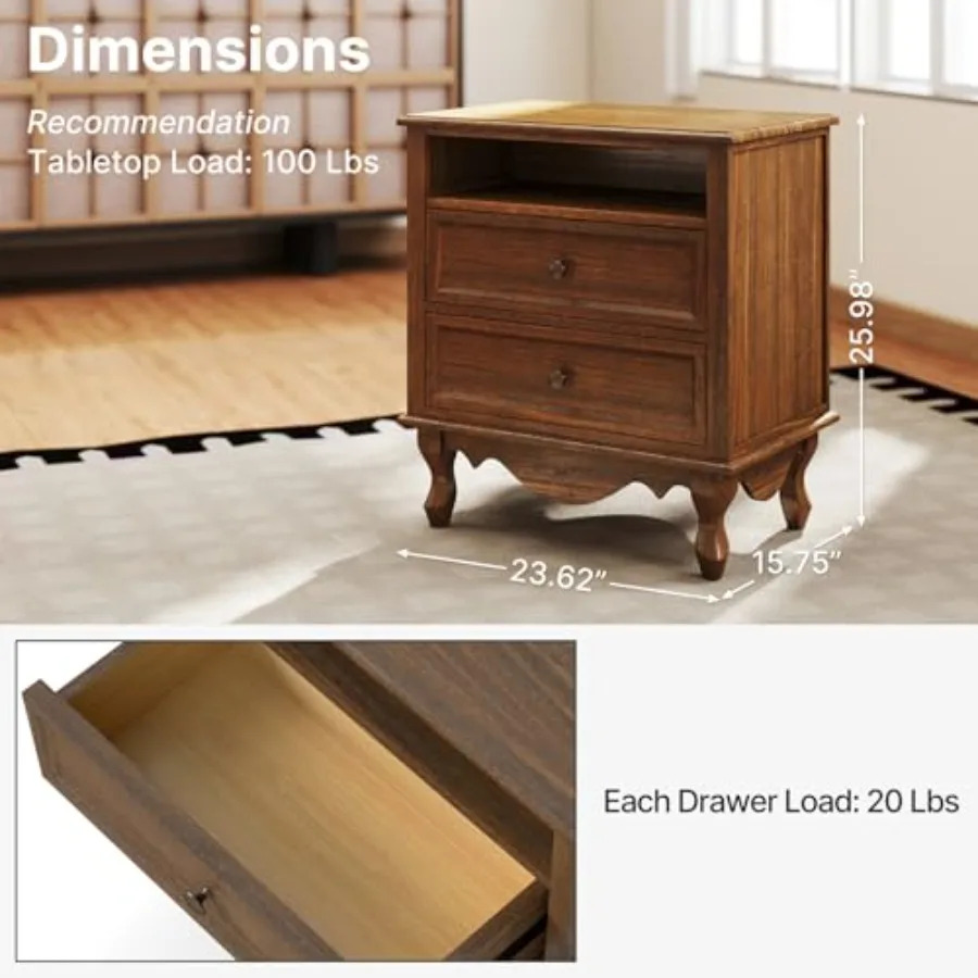 Table de chevet en bois massif - Solid Wood Nightstand 2 Drawers avis et prix