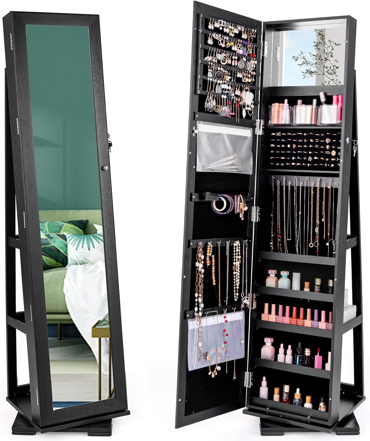 Armoire à bijoux noire sur pie - Full Length Mirror Jewelry Armoire avis et prix