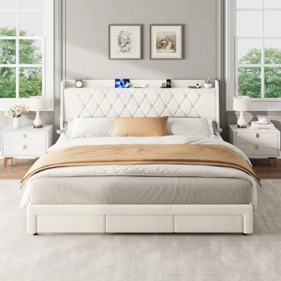 Cadre de lit plateforme rembou - King Size Bed Frame With Storage Drawers avis et prix